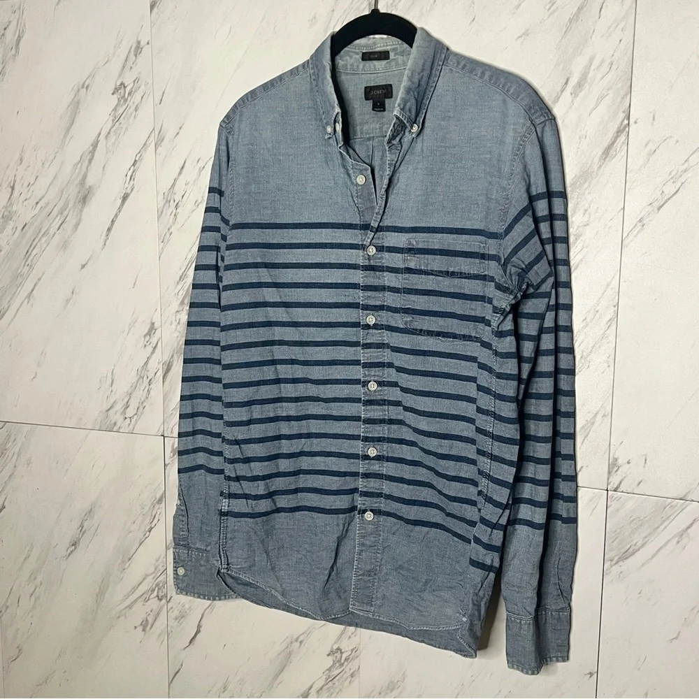 3/$50 J. Crew Stripe Chambray Cotton Denim Slim Button Up Shirt SZ S